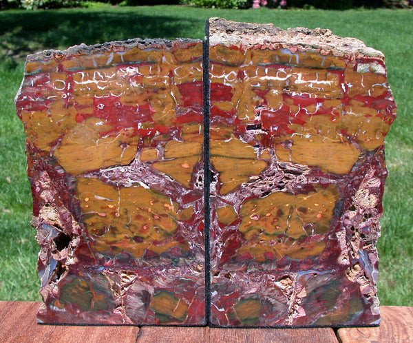 SiS: GORGEOUS Marston Ranch Jasper Bookends - GOLD RED & GREEN 11 lb. Set!